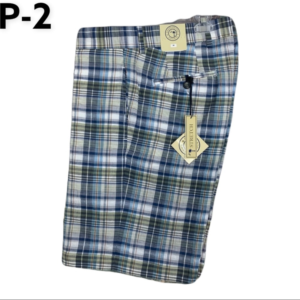 Men’s Sz 35 Charleston Khakis Stretch Plaid 🩳 NWT